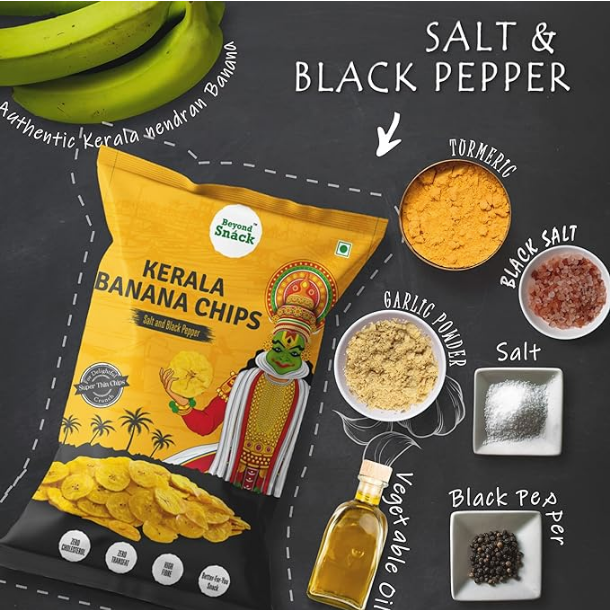 Beyond Snáck Kerala Banana Chips, No Hand Touch, Fully Automated- Salt and Pepper| Jumbo Pack 300 g