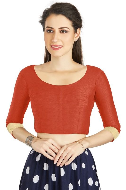 Aastha fashion Red Art Silk Blouse Fabric Sleeve Button Design Blouse work - Prithvi Mart