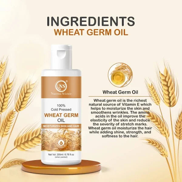 Nuerma Science 100% Cold Pressed Wheat Germ Oil to Moisturize Skin & Hair
