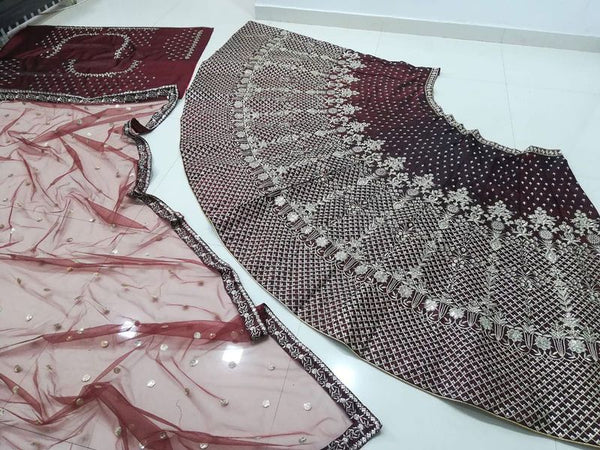 Aastha fashion off maroon Lehenga Choli with two tone tafeta satin silk fabric blouse fabric