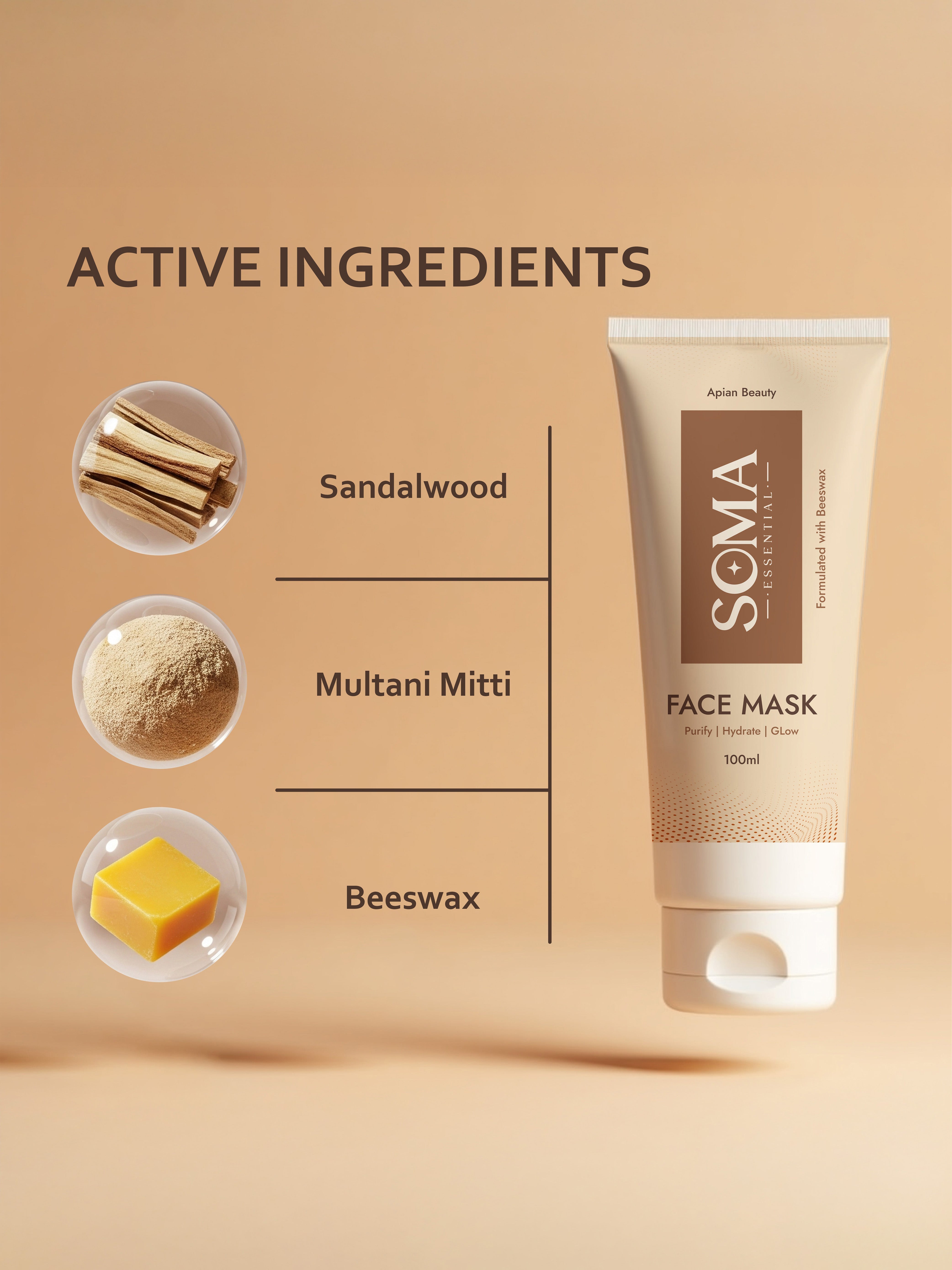 Soma Essential D-Tan Mask +  Royal Jelly Vitamin C Serum + Day cream For Weekly Glow