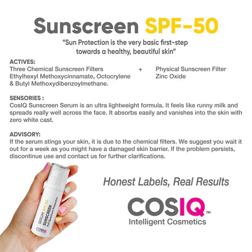 COSIQ SPF 50 Sunscreen Serum, 30ml