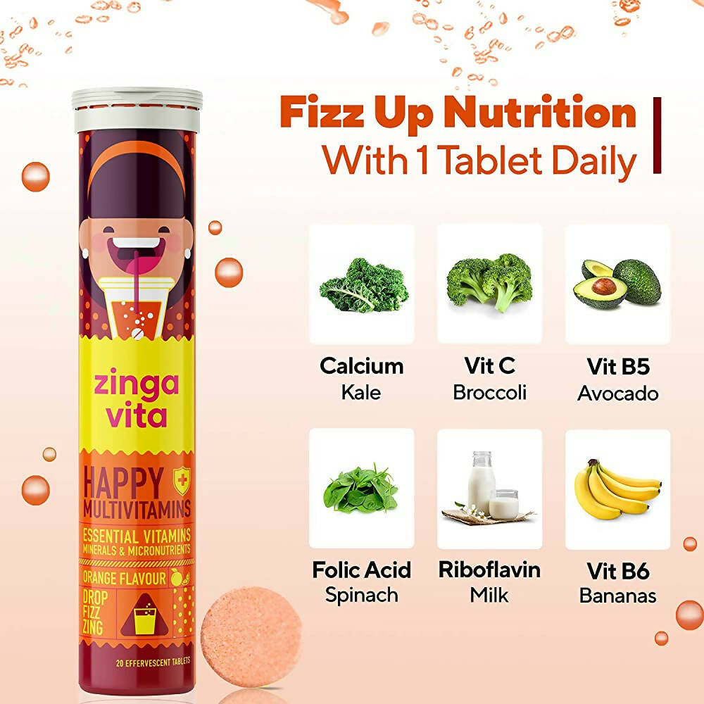 Zingavita Happy Multivitamin Effervescent Tablets for Kids (Orange Flavor)