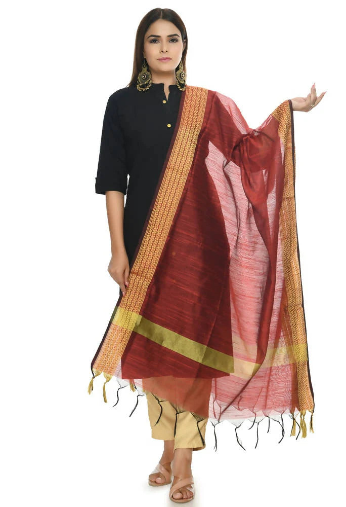 Mominos Fashion Maroon Handloom Cotton Dupatta