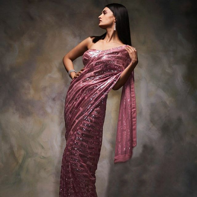 Aastha Peach Soft Organza Beautiful Sequance  Embroidery Work