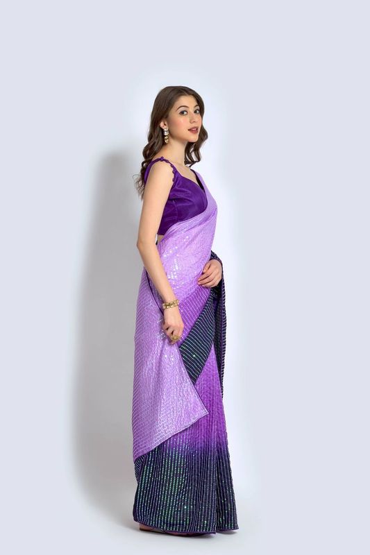 Aastha Multi Vichitra silk Heavy Satin Banglori work Purple color