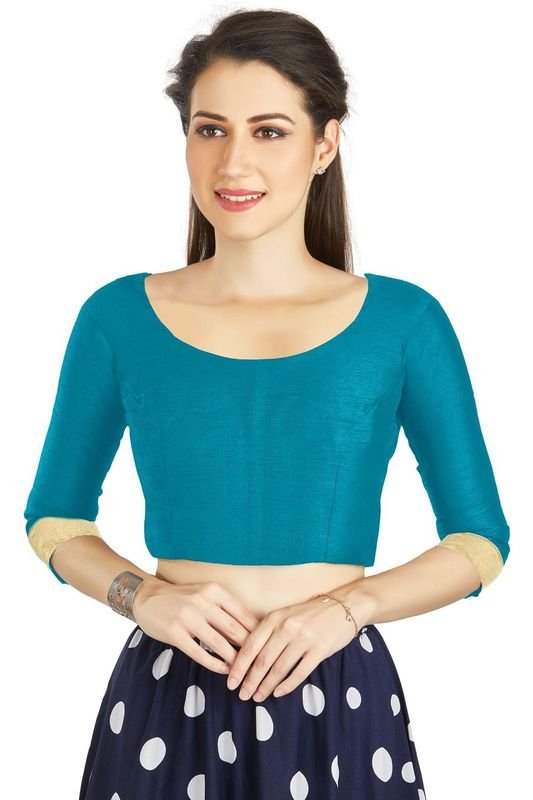 Aastha fashion Aqa Art Silk Blouse Fabric Sleeve Button Design Blouse work - Prithvi Mart