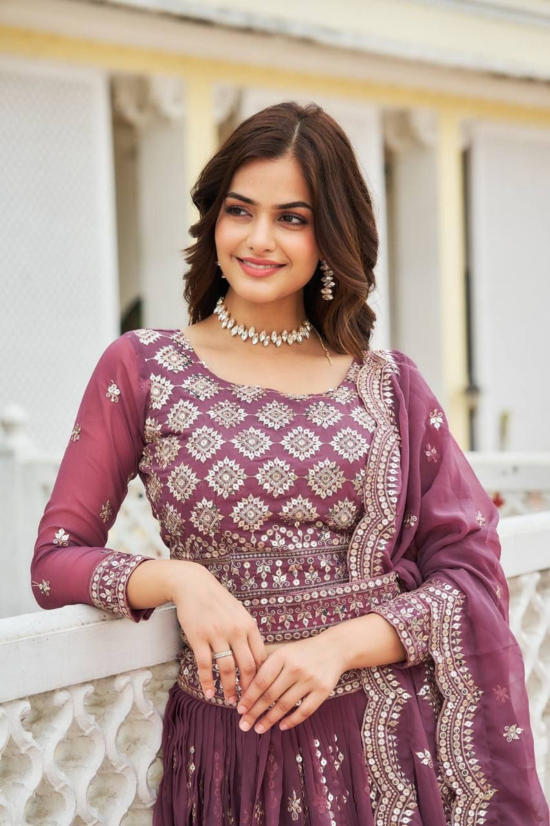 Aastha Dusty rose Fox Georgette with Micro Cotton Heavy 7mm Sequence Work