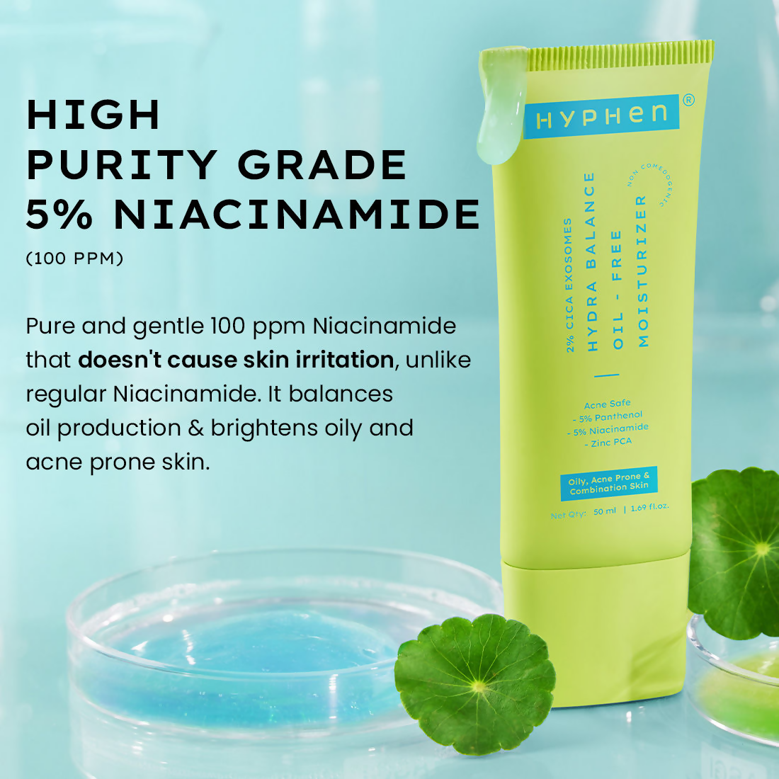 Hyphen 2% Cica Exosome Oil-Free Moisturizer 5% Niacinamide Controls Oil Non-sticky, Light Gel
