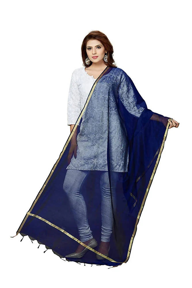 Mominos Fashion Navy Blue Banarsi Piping Dupatta