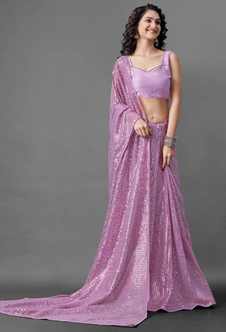 Aastha Dark Pink Heavy Georgette Satin Banglori Sequance Embroidery Work