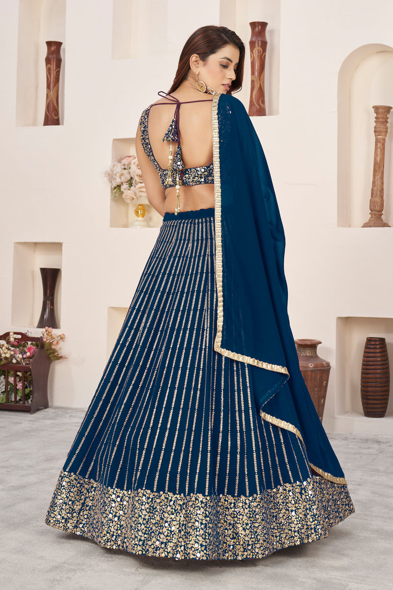Aastha fashion blue georgrtte lehanga blouse fabric Sequins Zari Embroidered Work