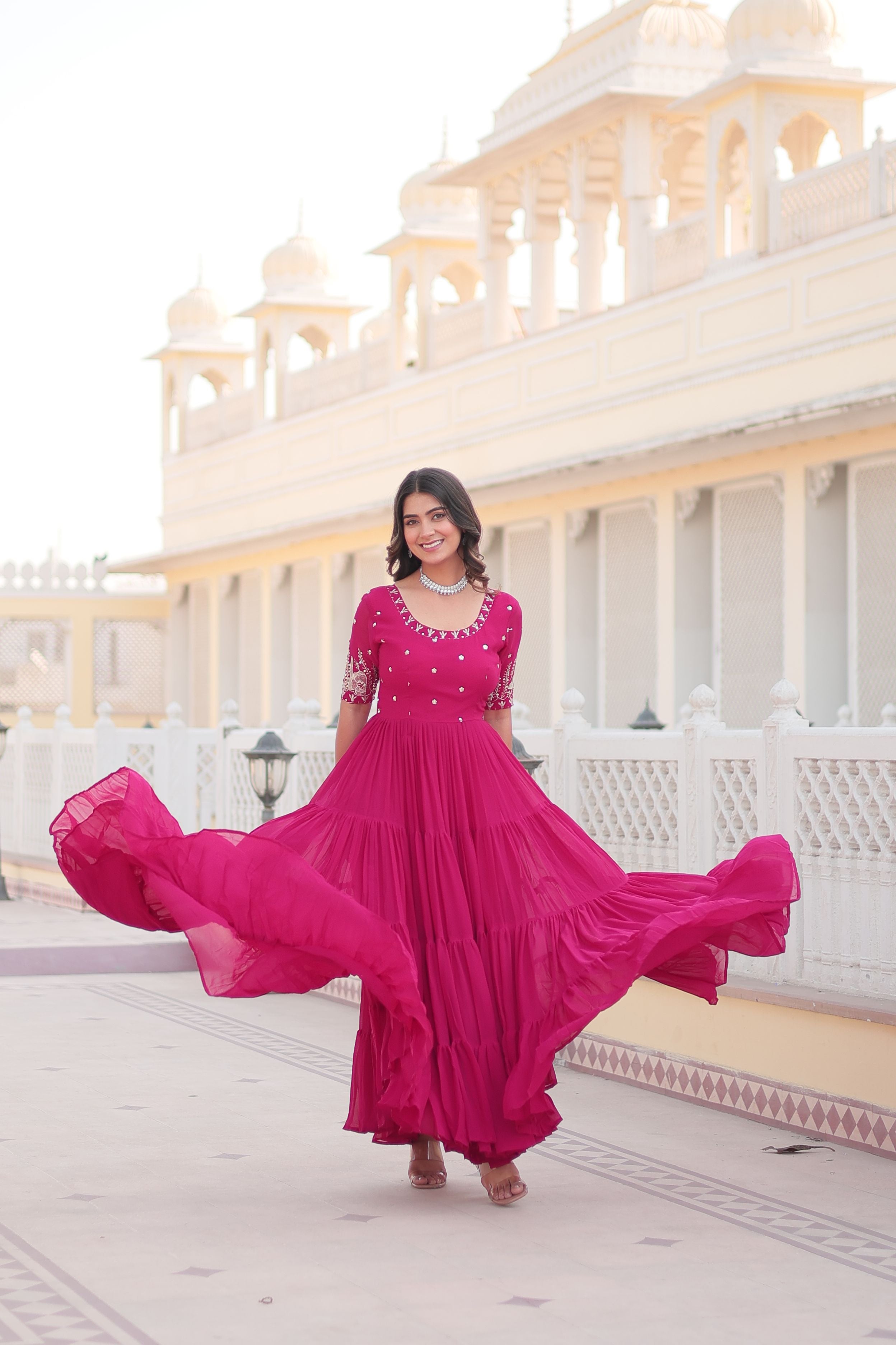 Aastha Magenta Faux Georgette with Embroidery Zari Sequins-work