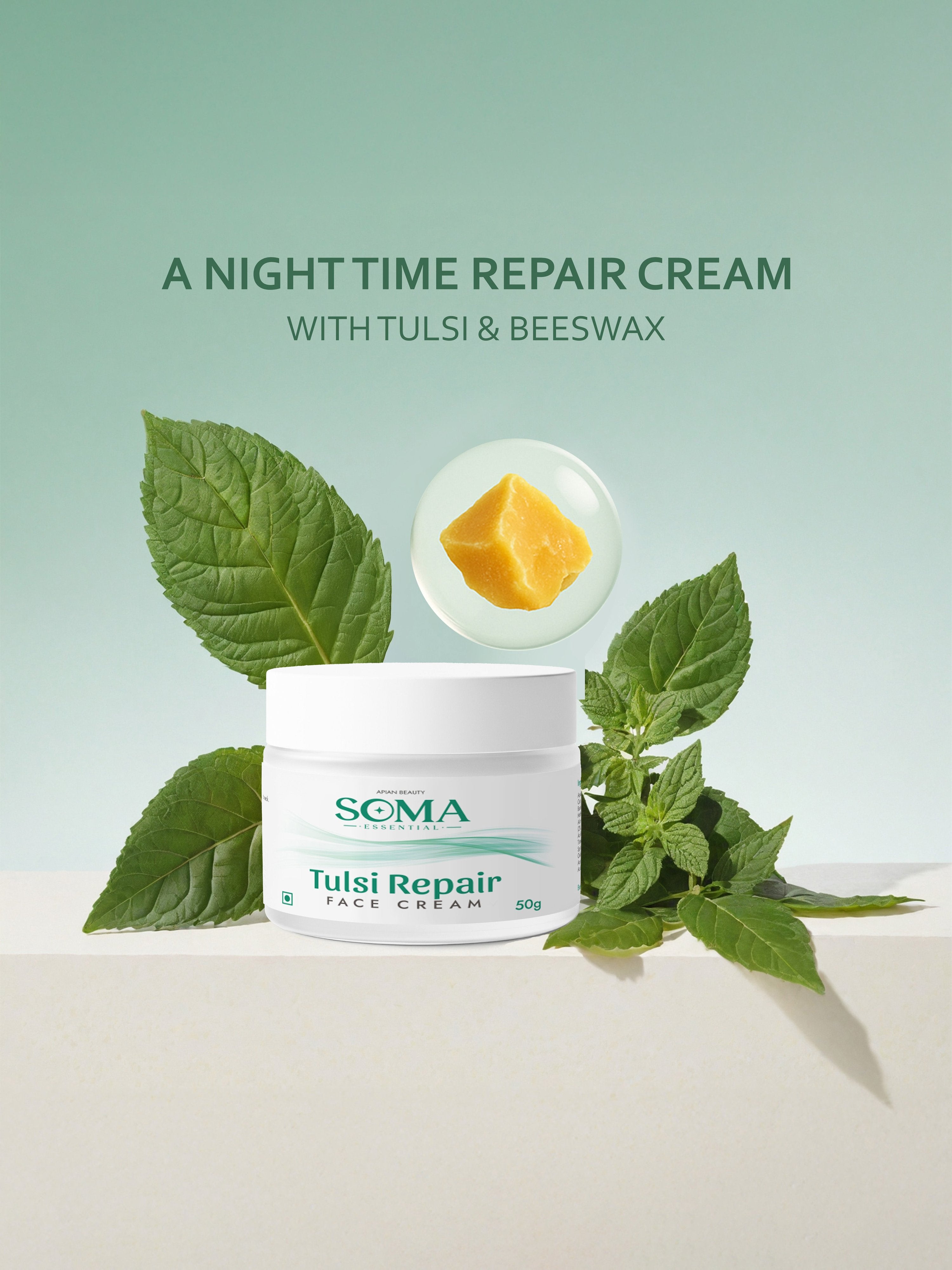 Soma Essential Apian Night calm Ritual - Tulsi Night Cream + Royal Jelly Vitamin C Serum