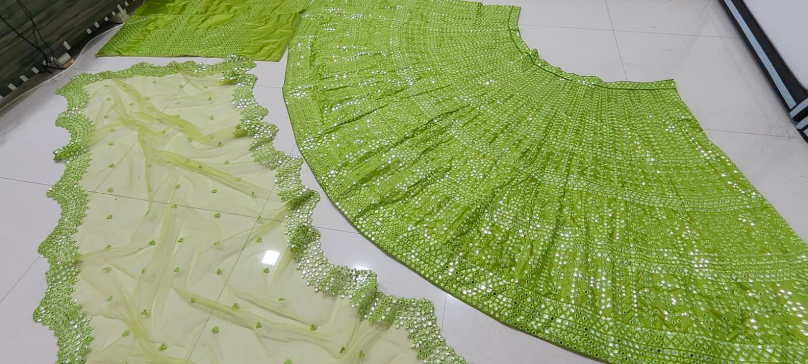 Aastha fashion green Art silk lehanga blouse fabric embroidery work