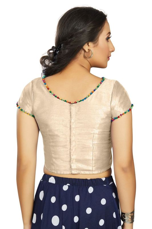 Aastha fashion Off white Art Slik Boat Neck Blouse Work Plain