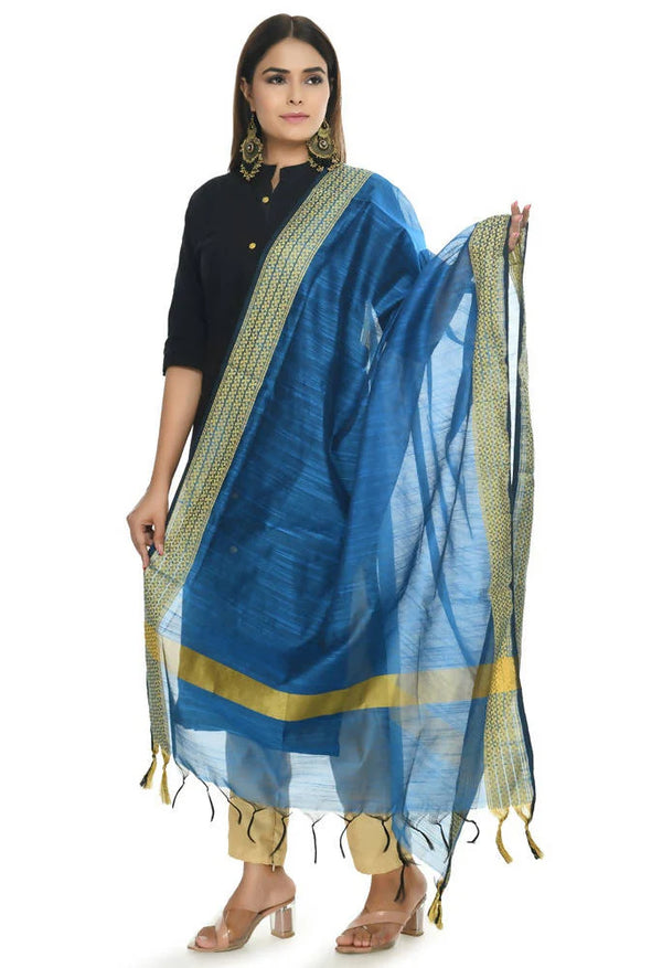 Mominos Fashion Blue Handloom Cotton Dupatta