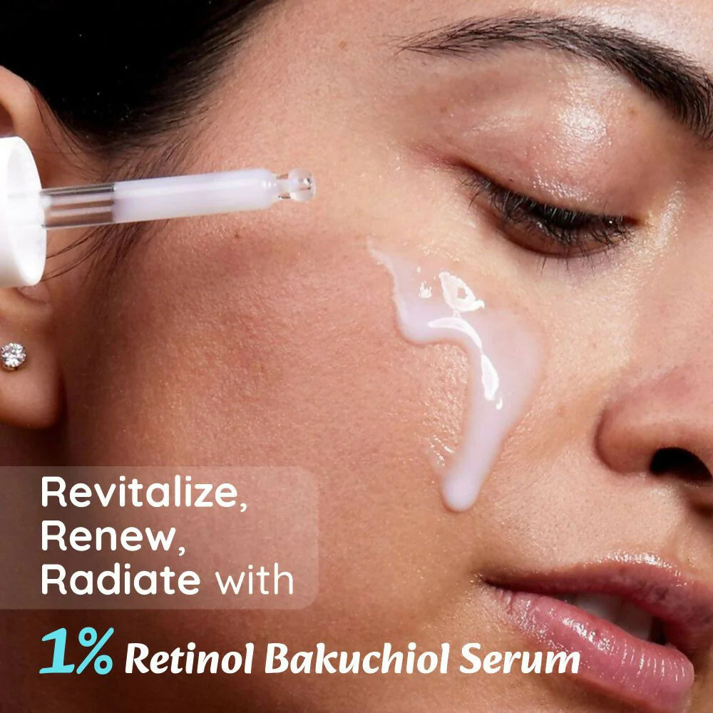 WildOak 1% Retinol Bakuchiol Face Serum | Anti-Aging Brightening & Skin Texture Improvement | Boosts Collagen & Restoration | With Ceramides & Olive Squalane | Face Serum for Women & Men | 30ml