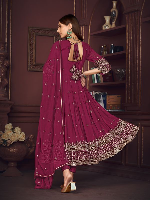 Aastha Dark pink with Net top fabric Georgette Crepe Net Bottom fabric