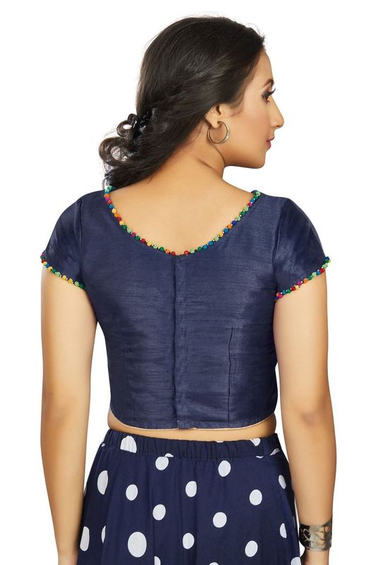 Aastha fashion Navy Blue Art Slik Boat Neck Blouse Work Plain