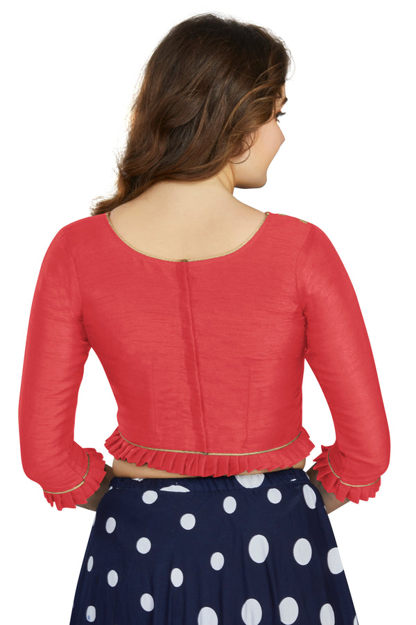 Aastha fashion Gajri Art Slik Boat Neck Blouse Work Plain