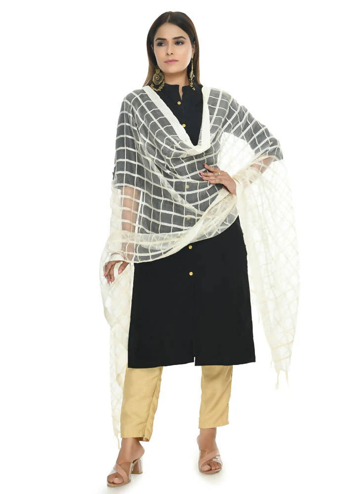 Mominos Fashion Off White Cotton Square Dupatta