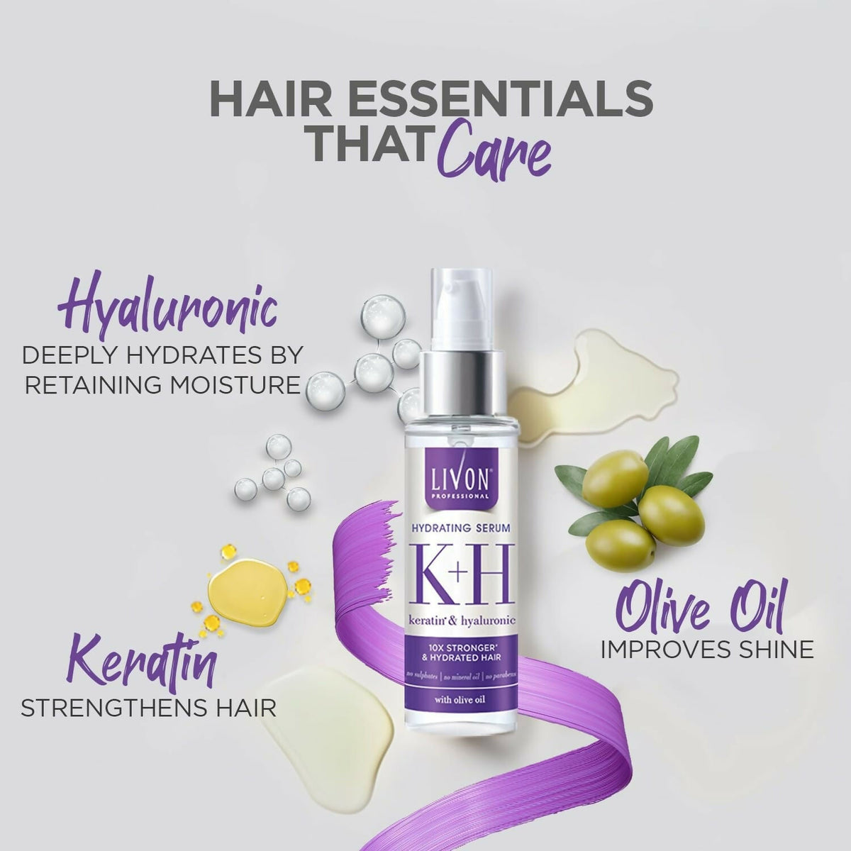 Livon Professional Hydrating Serum With Keratin, Hyaluronic & Olive Oil
