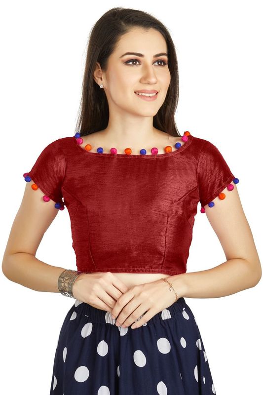 Aastha fashion Maroon Art Sleek Boat Neck Blouse Work Potli Design In Neck Or Sleeve