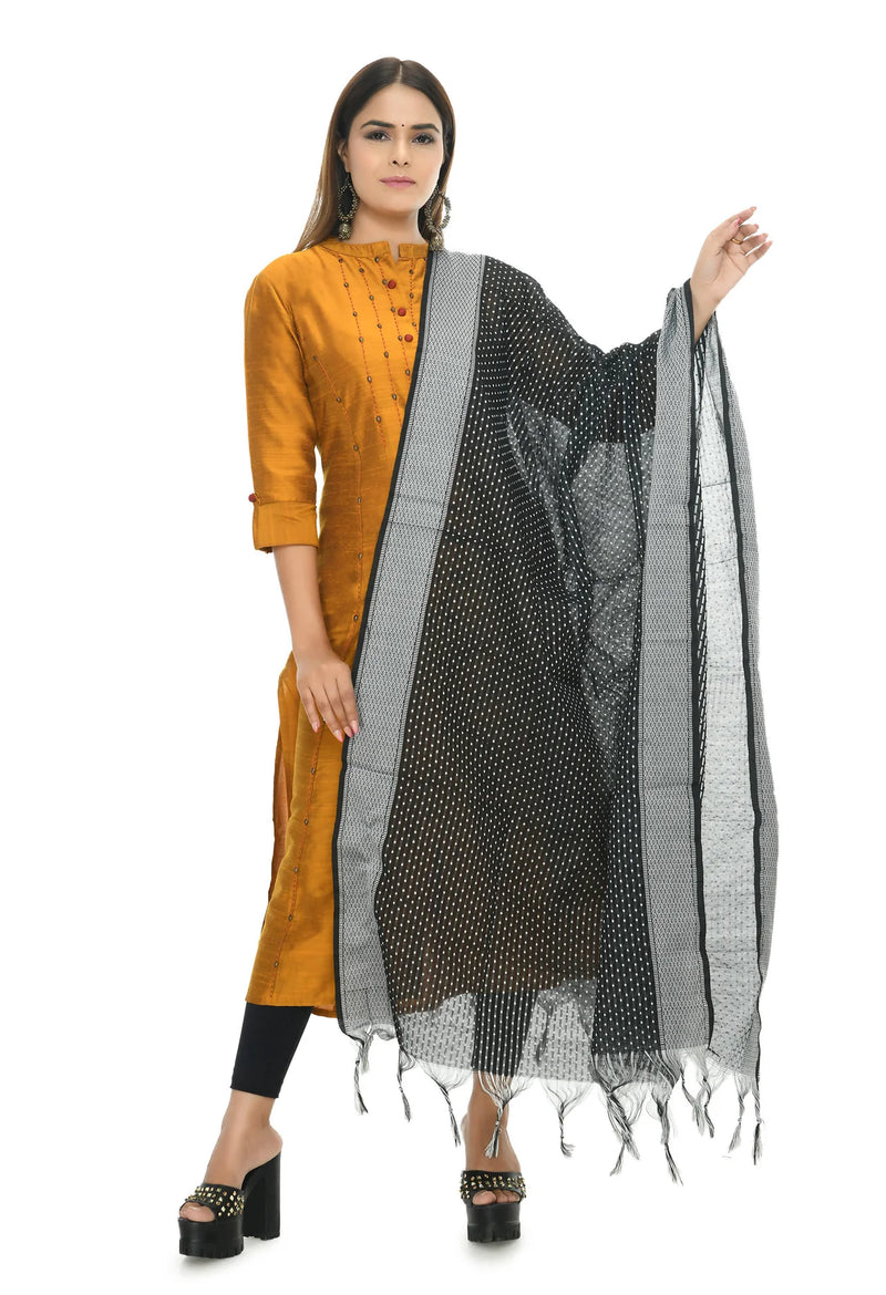 Mominos Fashion Moeza Handloom Cotton Black Dot Dupatta