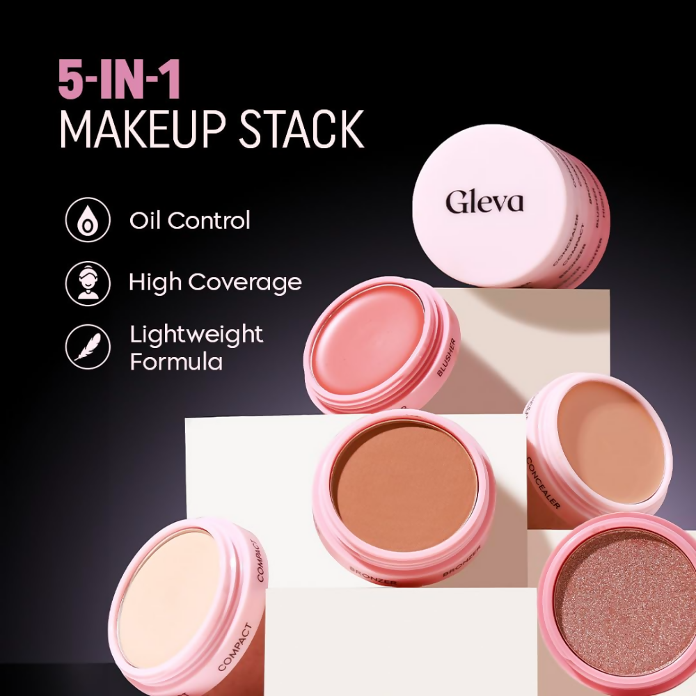 Gleva 5 In 1 Makeup stack Gleva 5 In 1 Makeup stack WIth Concealer, Bronzer, Blusher, Compact & Highlighter Smooth & Blendable Formula - Dusky
