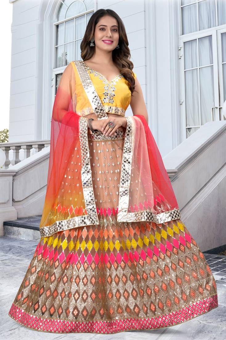 Aastha fashion Multicolor Stain lehanga blouse Embroidered work - Prithvi Mart