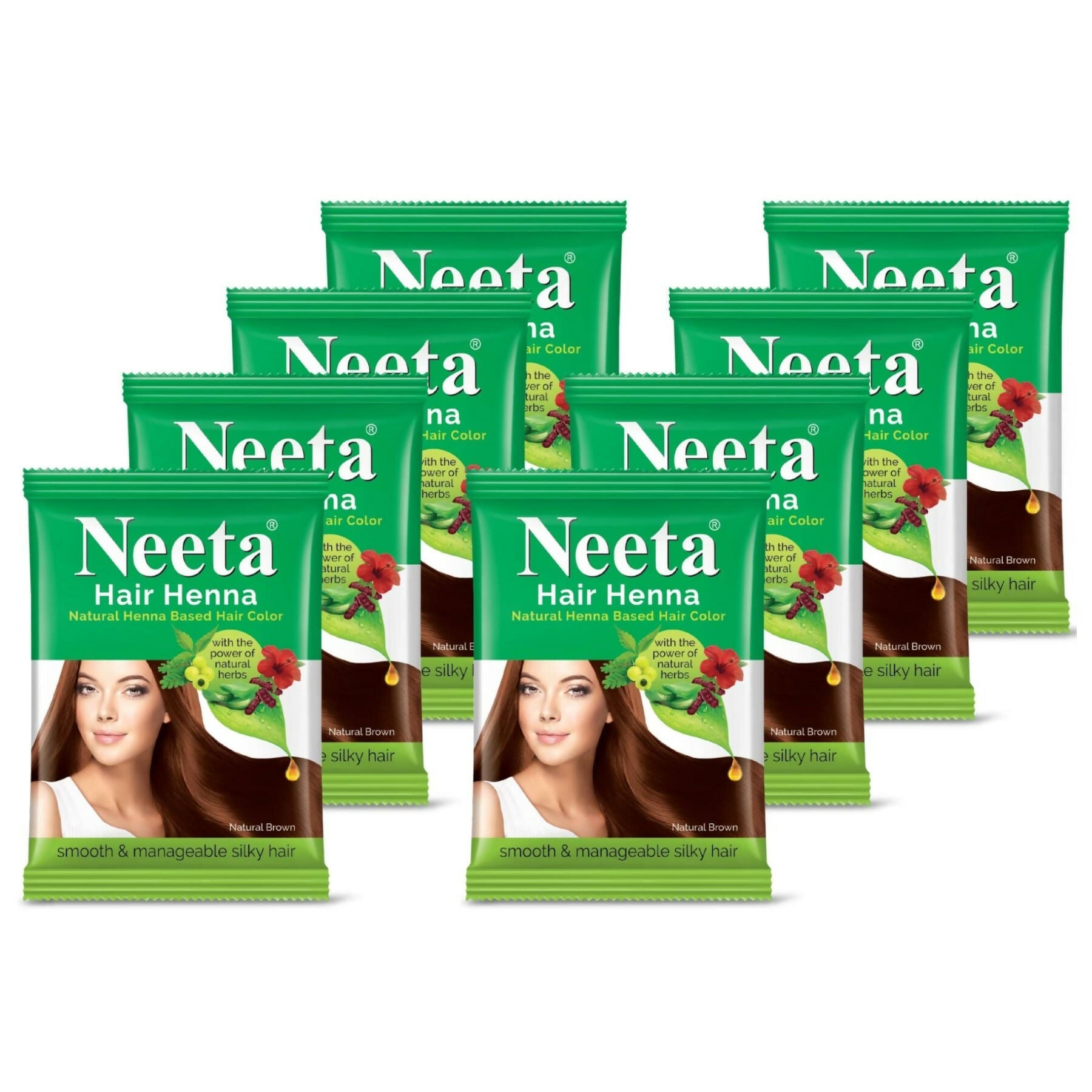 Neeta Henna Powder for Hair, Henna-Based Hair Color Natural Brown (Pack of 8)