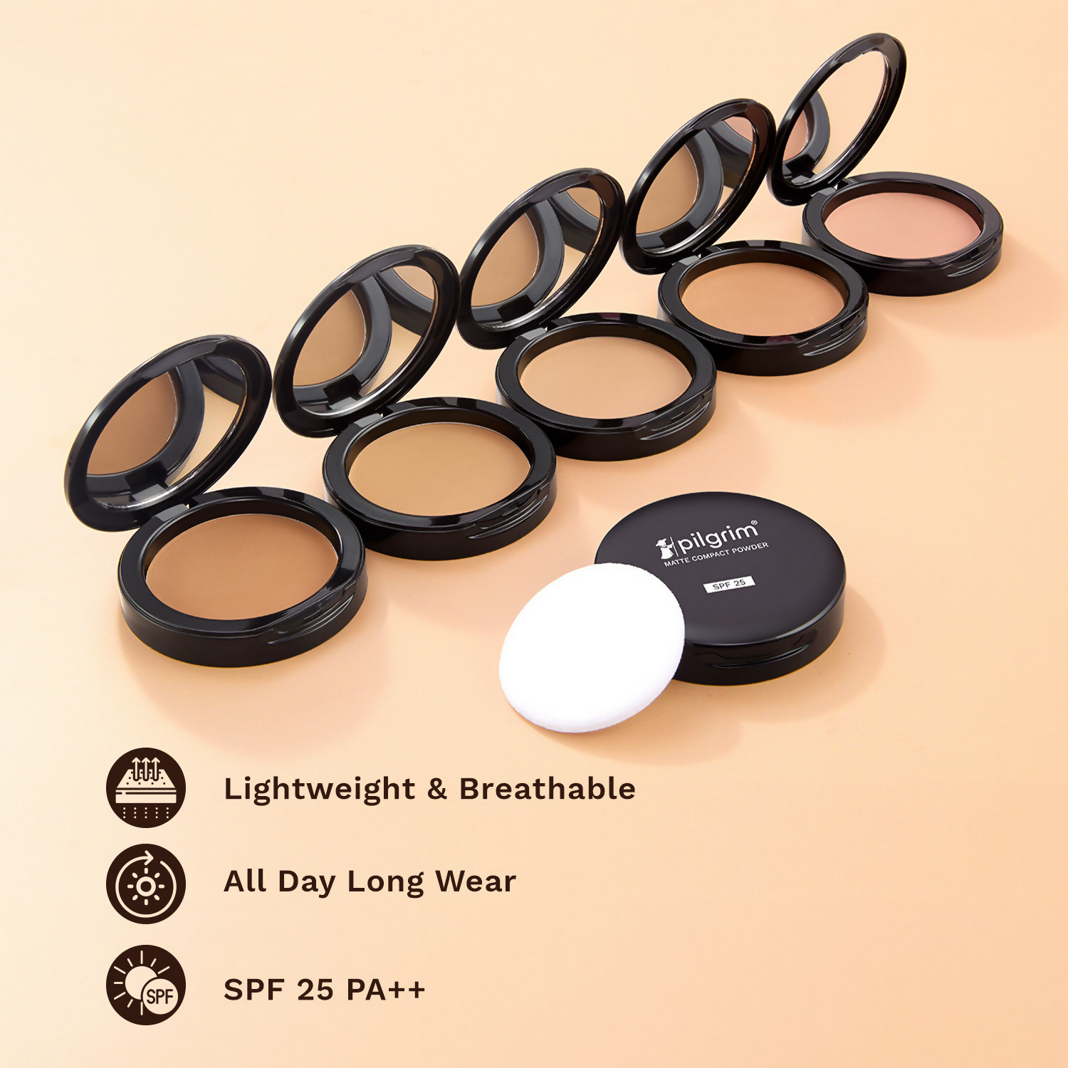 Pilgrim Matte Finish Compact Powder With SPF 25 - Caramel-25