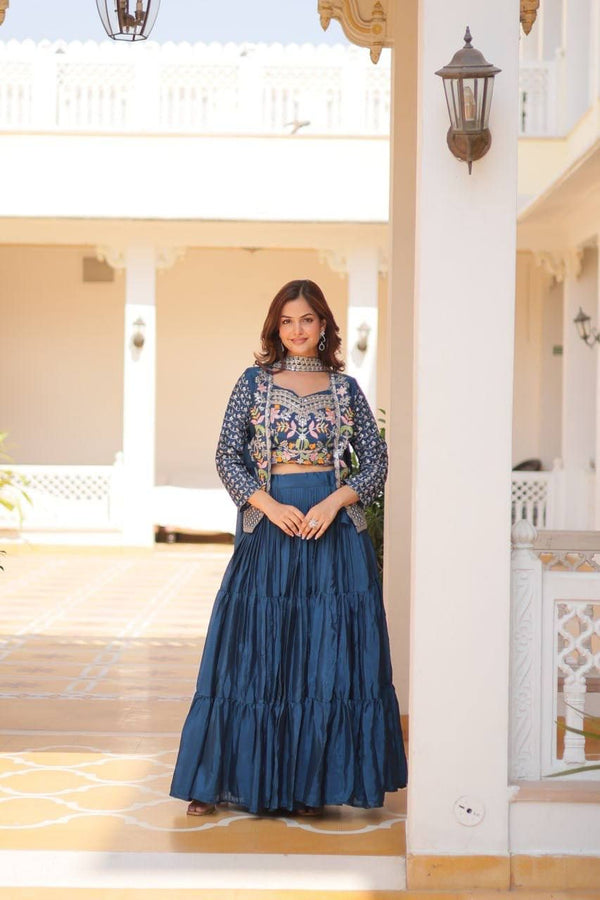 Aastha fashion Teal pure Chinon lehanga blouse Heavy embroidery Thared Work
