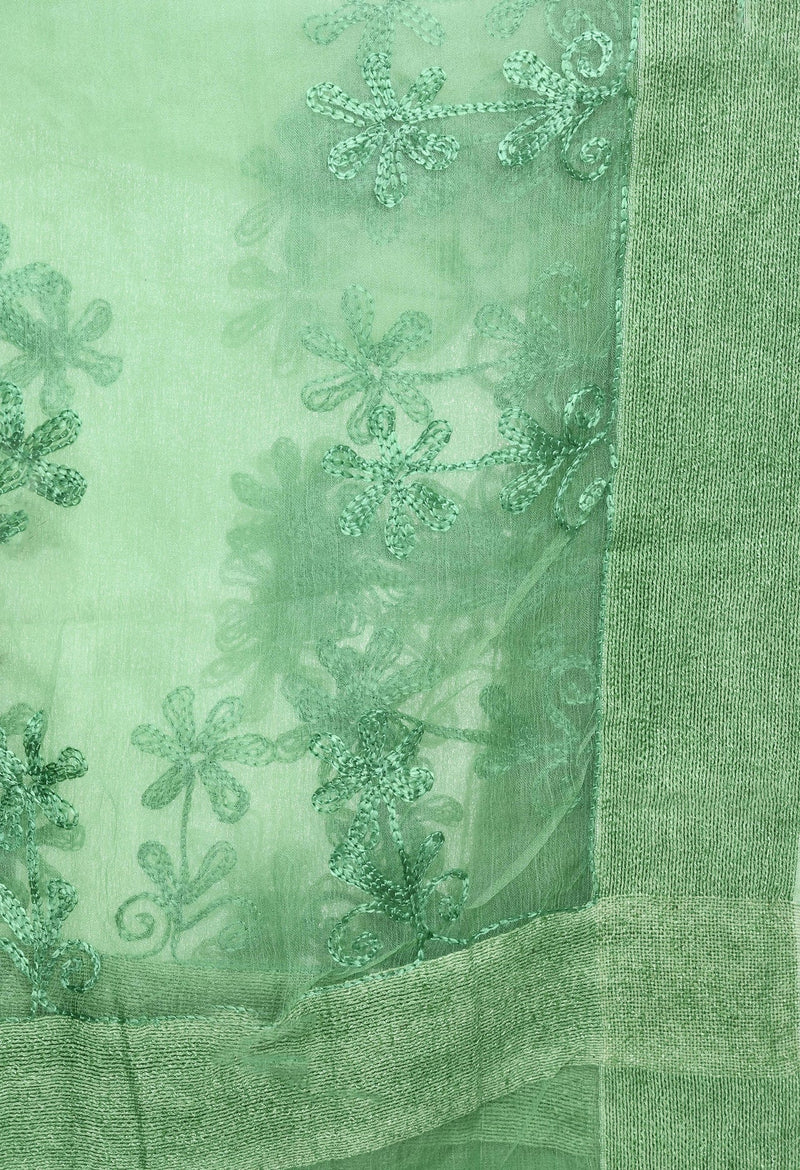 Mominos Fashion Moeza Orgenza Pista Green Chikan Work Dupatta