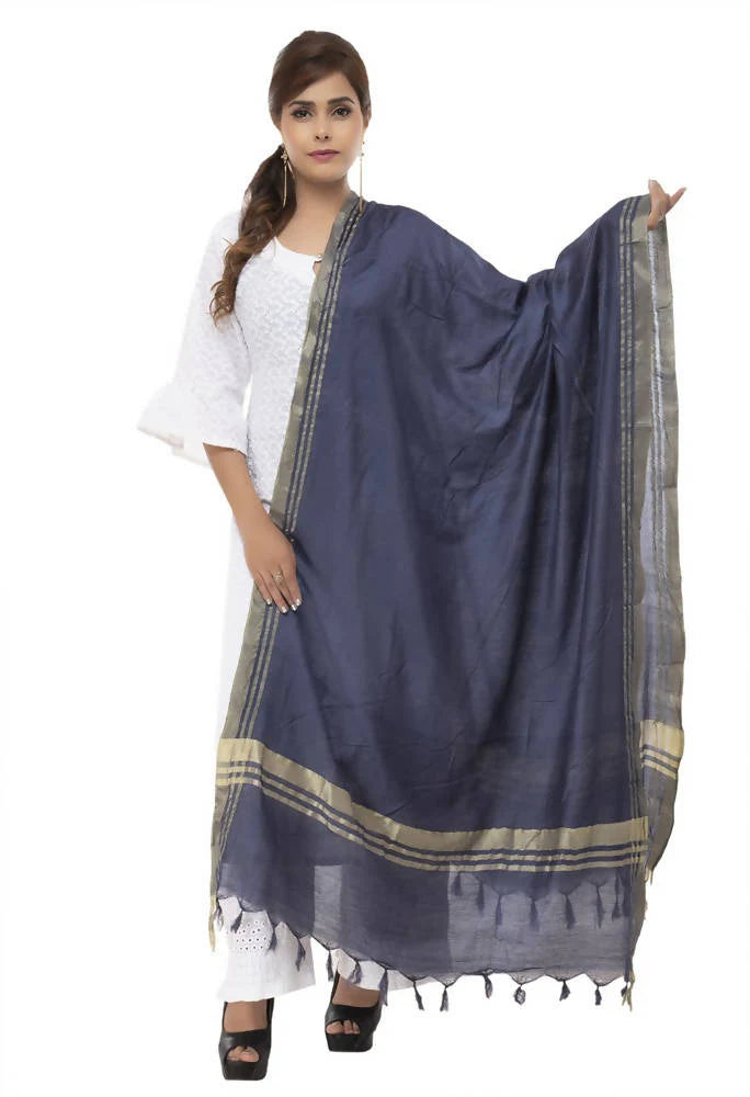 Mominos Fashion Moeza Slub Cotton Navy Blue Dupatta