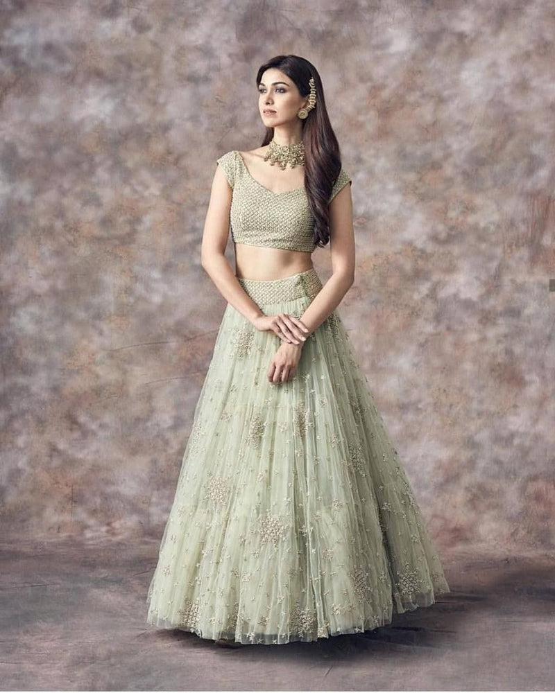 Aastha fashion Turquoise Georgette lehanga blouse Embroidered work - Prithvi Mart