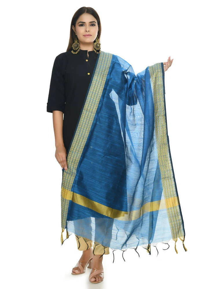 Mominos Fashion Blue Handloom Cotton Dupatta