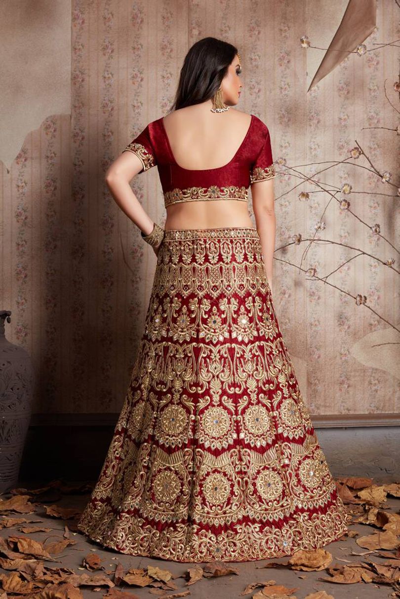 Aastha fashion Red Velvet lehanga blouse Zari, Dori and 3MM Sequence Embroidered - Prithvi Mart