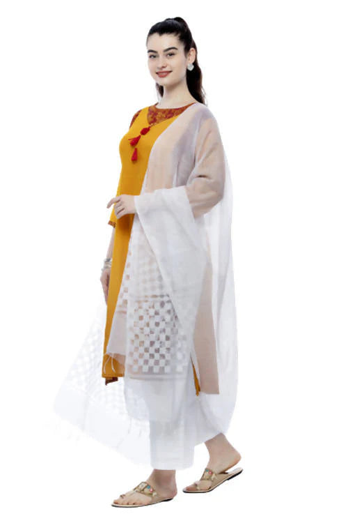 Mominos Fashion Off White Buta Cut Dupatta