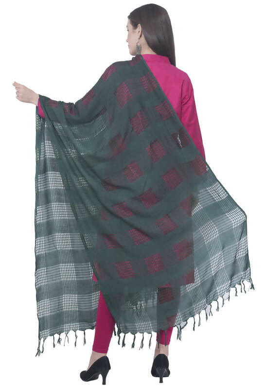 Mominos Fashion Moeza Bottle Green Window Cotton Dupatta