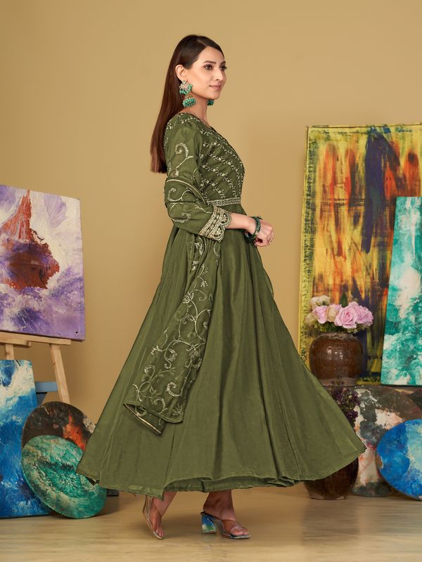Aastha Light Green with Net top fabric Santoon Net Bottom fabric