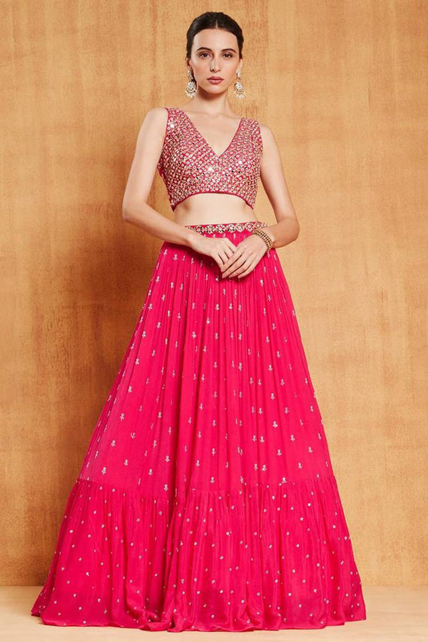 Aastha fashion Rani Pink Faux Georgette lehanga blouse Embroidered work - Prithvi Mart