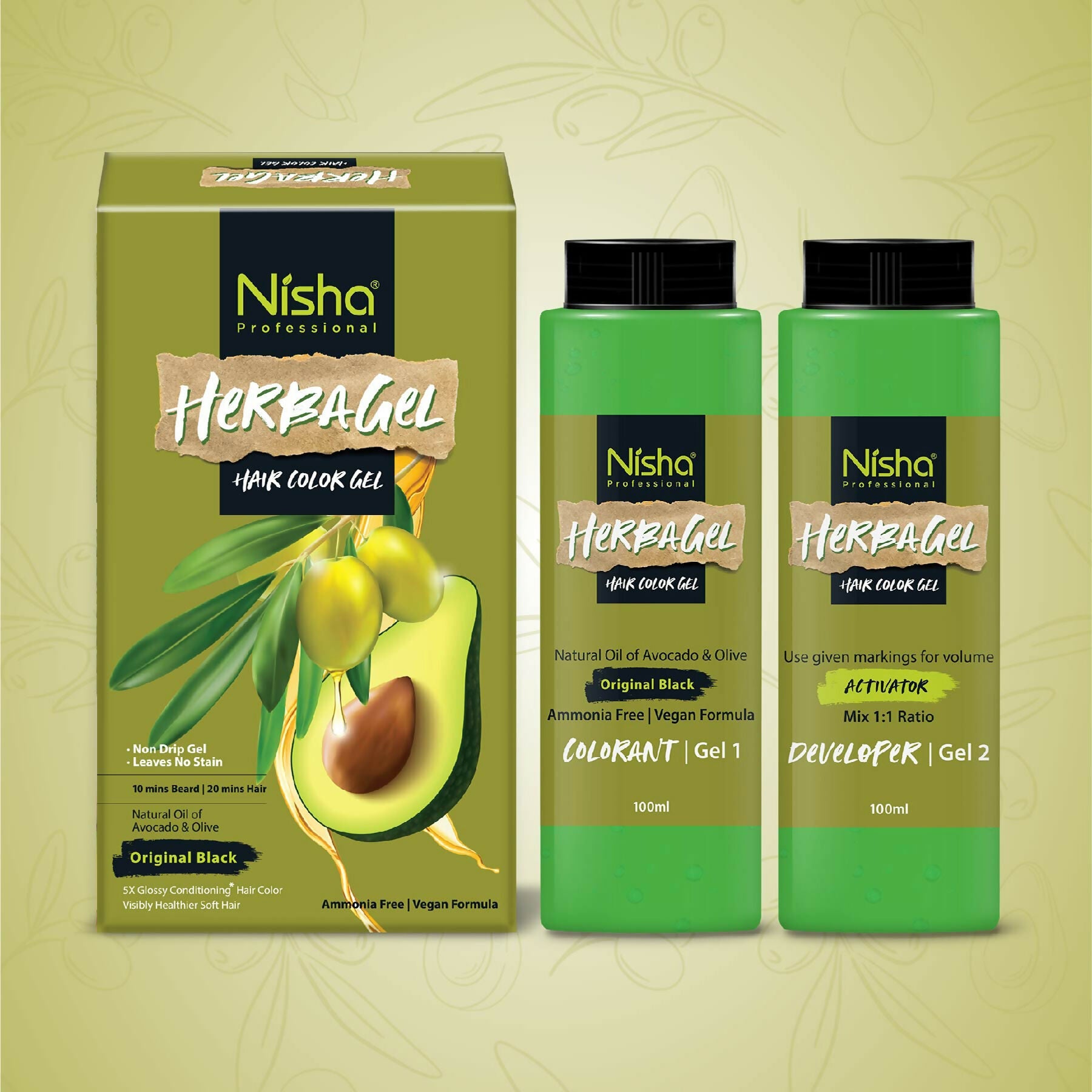 Nisha Herba Care Hair & Beard Colour Gel (Colorant + Developer), Original Black