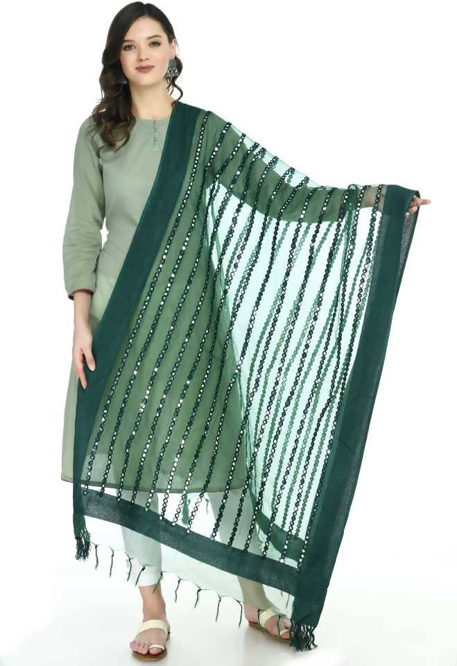 Mominos Fashion Bottle Green Orgenza Mirror Stripe Dupatta