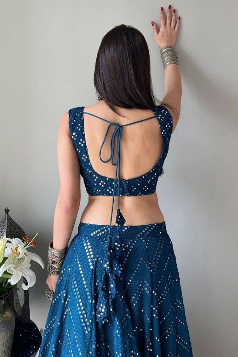 Aastha fashion Blue Georgette lehanga blouse Embroidered work - Prithvi Mart