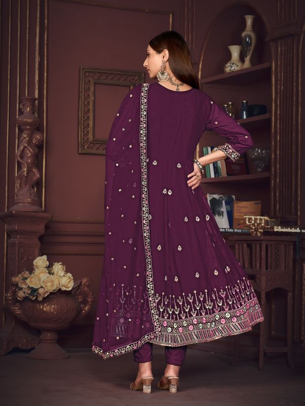 Aastha  Purple with Net top fabric Santoon Net Bottom fabric