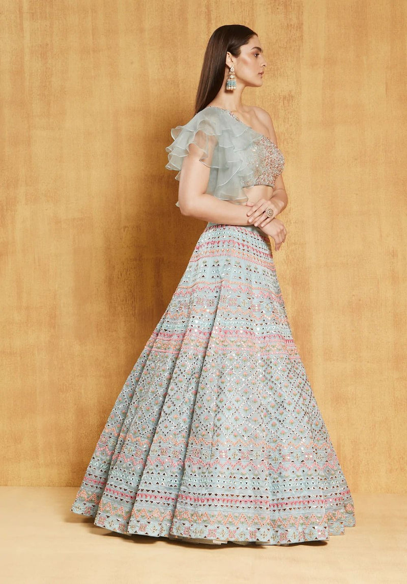 Aastha fashion Off White Foux Georgette lehanga blouse Embroidery Work