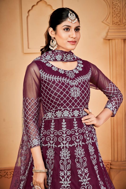 Aastha Blue Purple Dupatta with Net top fabric Crepe Bottom fabric