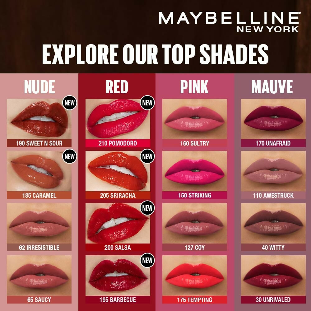 Maybelline New York Super Stay Vinyl Ink Liquid Lipstick, Instant Shine Lasts Up To 16H - Sweet N Sour Sauce